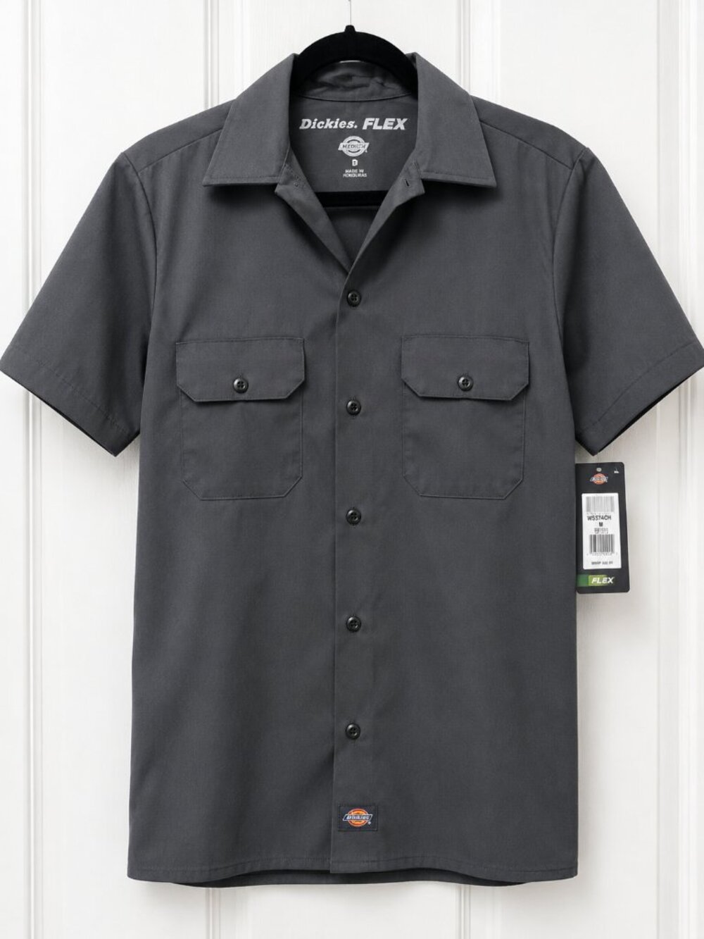 NWT Dickies FLEX Men’s Small Charcoal Slim Fit Short Sleeve Twill Work Shirt
